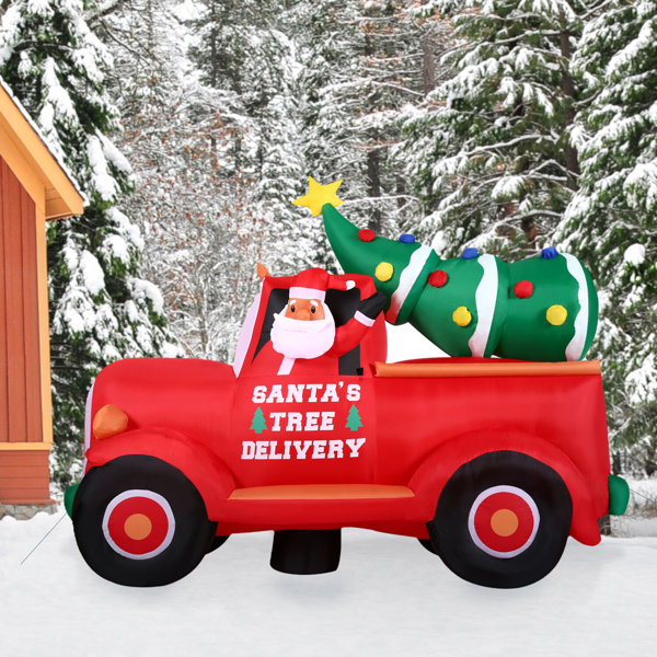 Fraser Hill Farm 6Ft. Inflatable Pickup Truck With Christmas Tree And LED Lights Festive